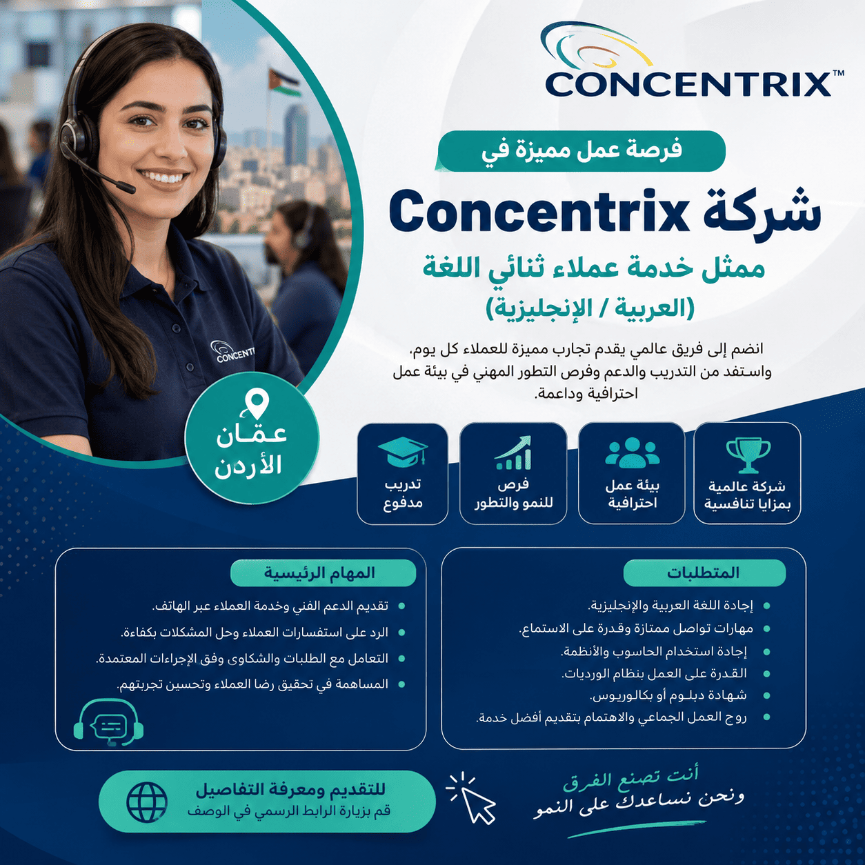 مطلوب موظفين وموظفات خدمة عملاء ( كول سنتر ) للعمل لدى شركة concentrix العالمية قم بتقديم طلبك اليوم